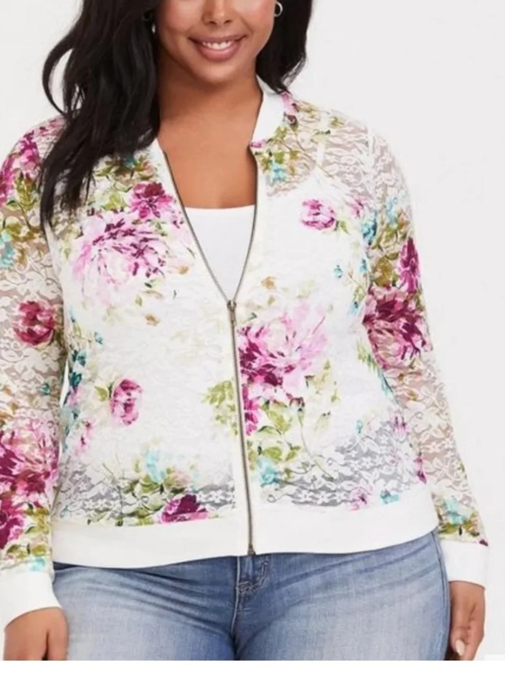 Torrid White Floral Lace Zip-Up Sweater - Picture 9 of 9